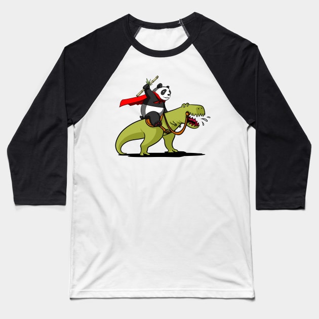 Panda Bear Riding A T-Rex Dinosaur Baseball T-Shirt by underheaven